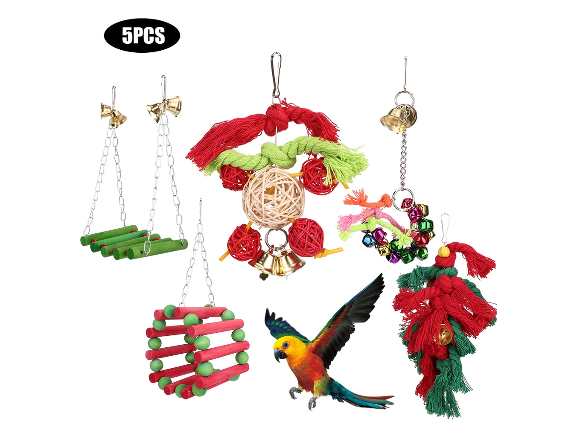 Laxiscreed Pack Com 5 Acessórios Natalinos, Poleiro E Brinquedos Para Periquitos E Cockatiels