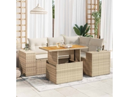 Vidaxl 5 Pcs Conjunto De Sofás P/ Jardim Com Almofadões Vime Pe Bege