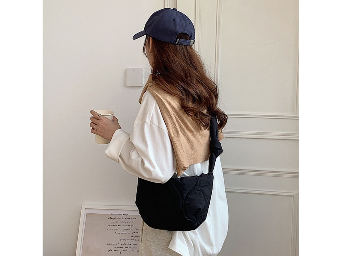 Bolsa de Ombro Xadrez, Mão Bufante, Tote Acolchoada Preta AQUAFORGE