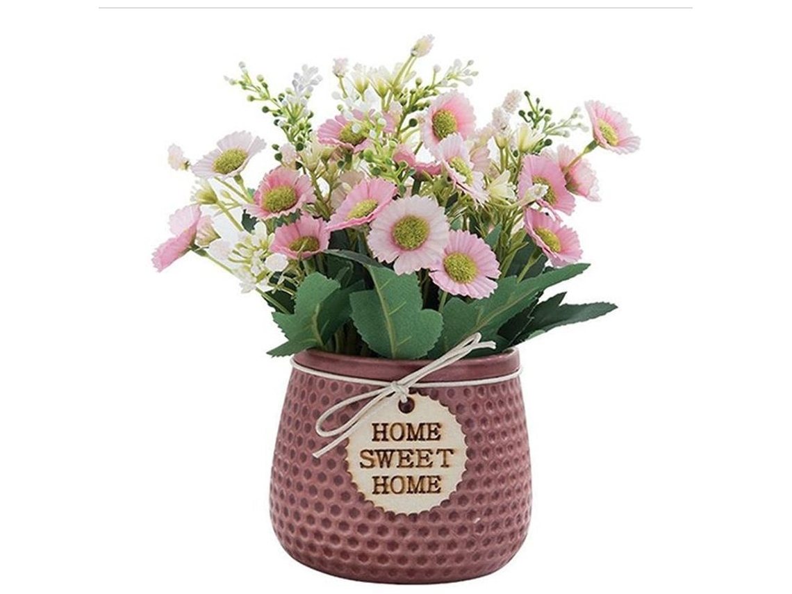 Planta Artificial Margarita Rosa Com Vasija De Cerâmica Para Decoração De Mesa Interior E Exterior