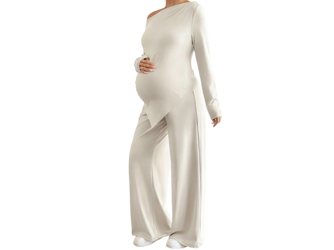 Conjunto de Duas Peças para Gestante, Incluindo Blusa e Calça, Branco, M PANOONA