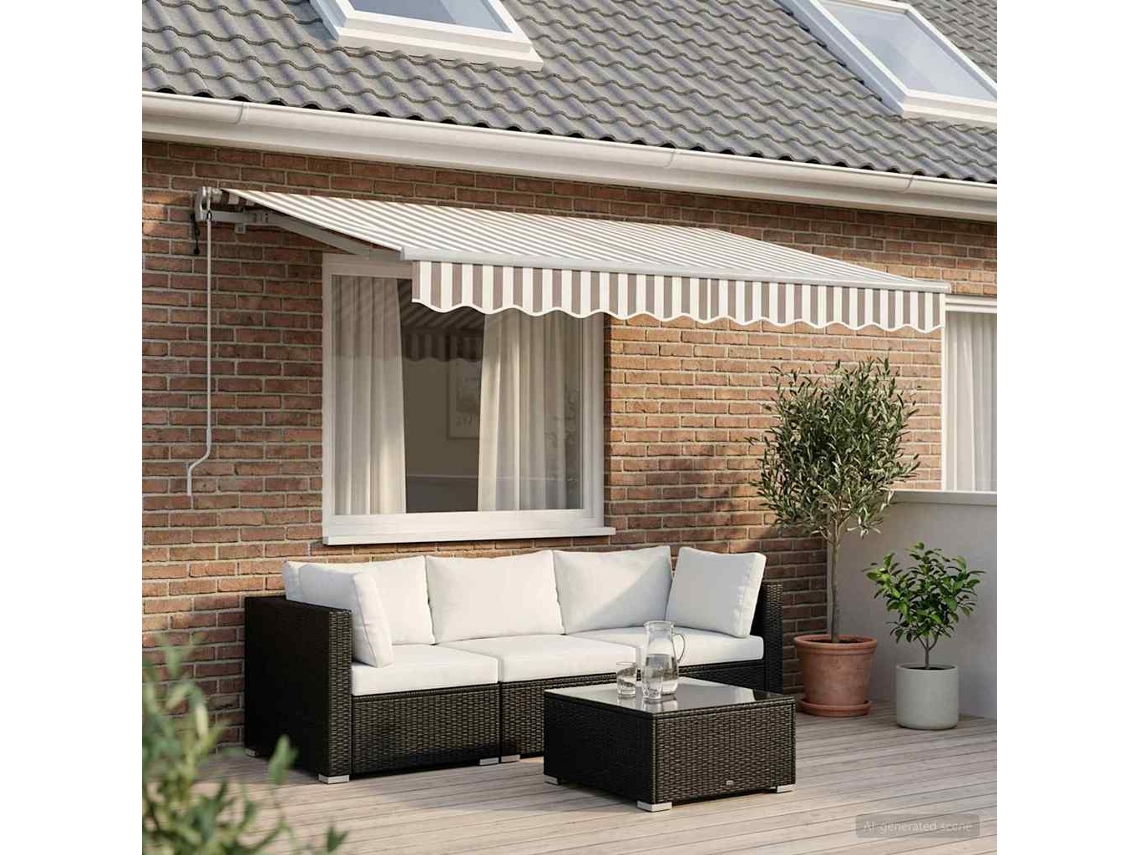 Vidaxl Toldo Retrátil Cinza Claro E Branco 350 X 250 Cm