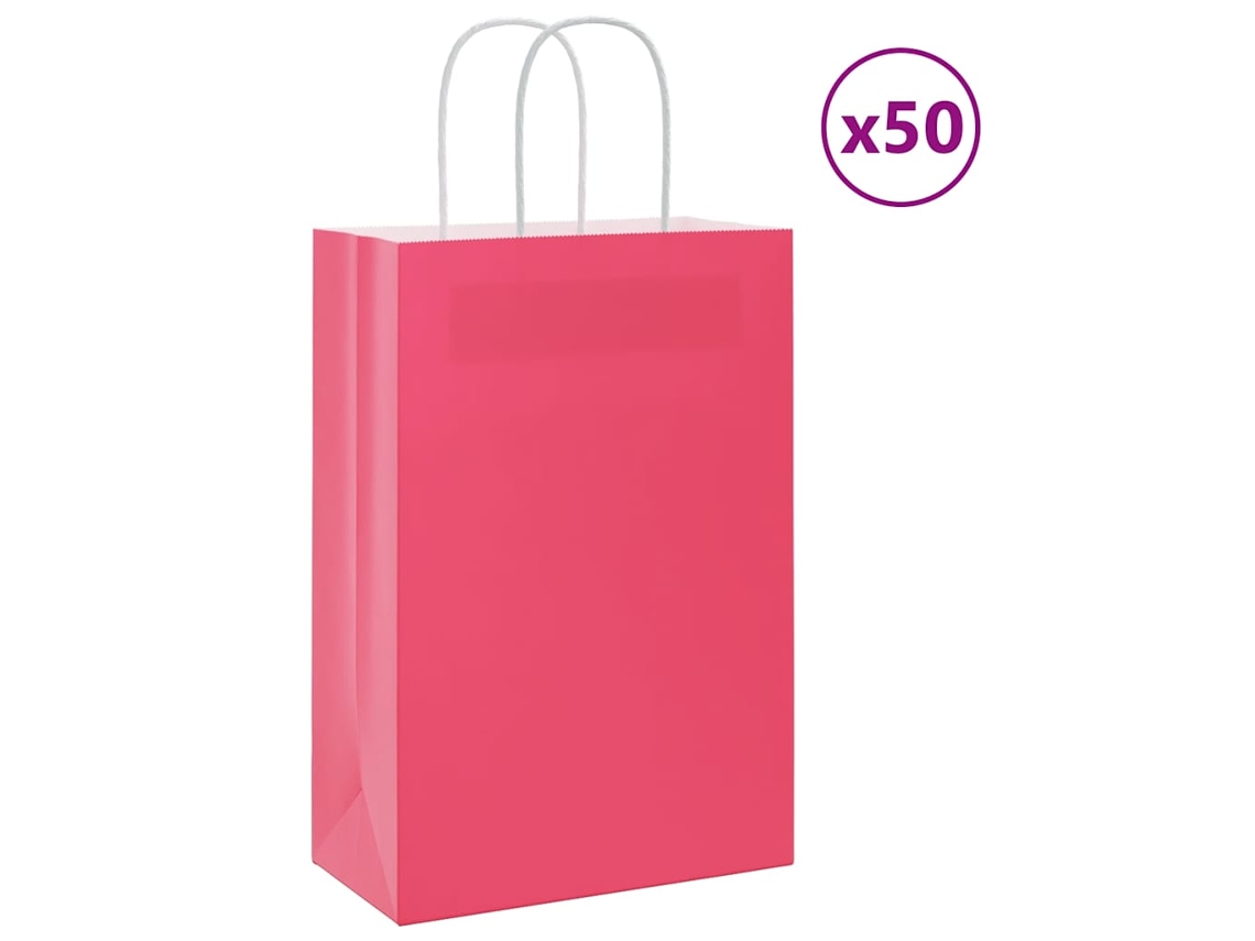 Vidaxl Sacos De Papel 50 Unid Com Alças Rosa 21x11x31 Cm