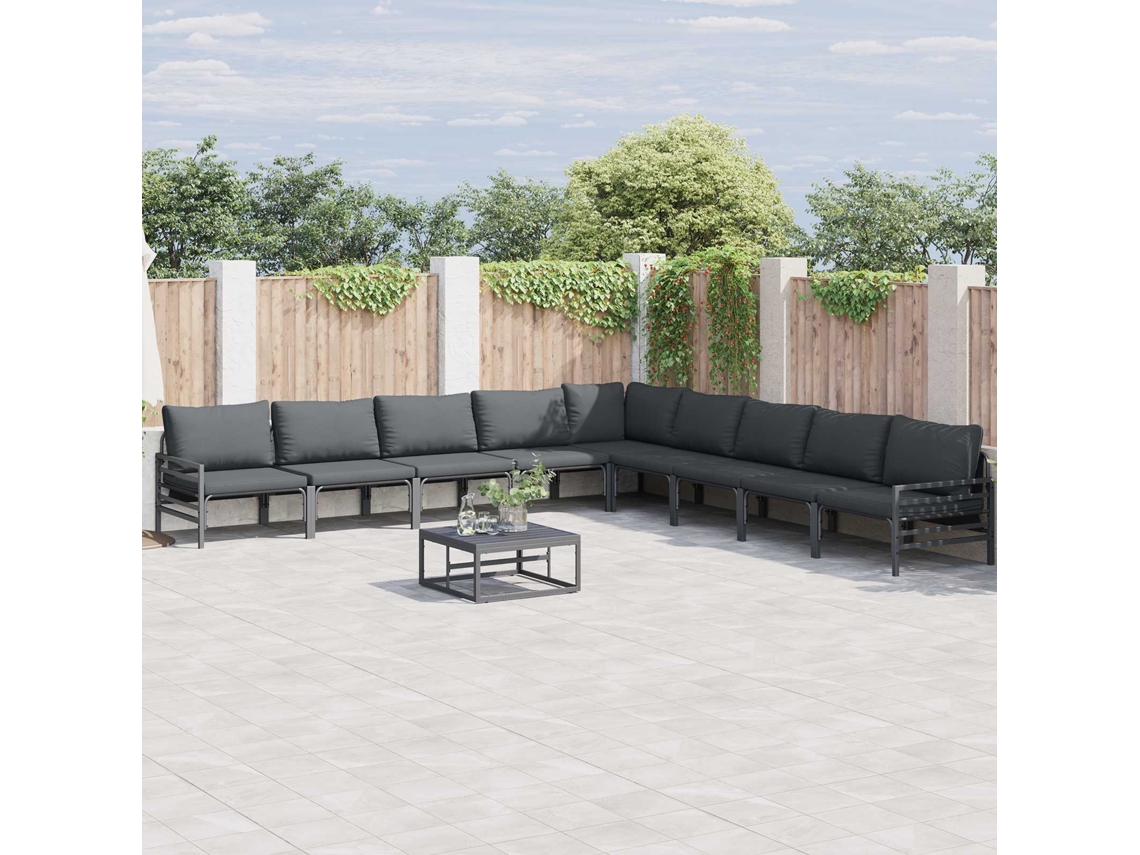 Vidaxl Conjunto De Sofá De Jardim 9 Unid. Preto Aço