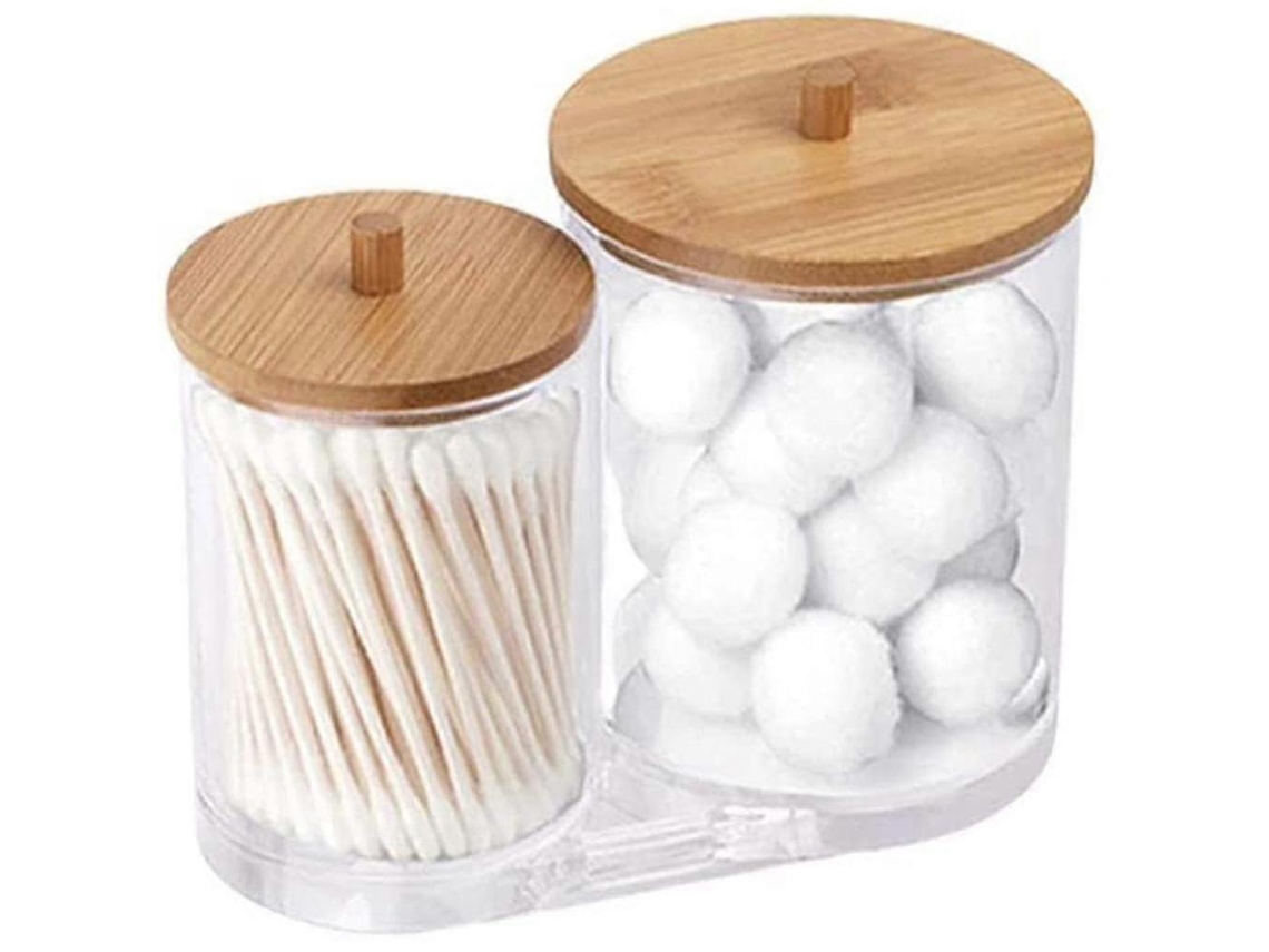 Suporte Para Discos De Algodão Com Tampa De Bambu, Suporte Acrílico Para Cotonetes, Recipiente Para Discos De Algodão D Aquaforge