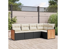 Vidaxl 5 Pcs Conjunto Sofás De Jardim Com Almofadões Vime Pe Preto