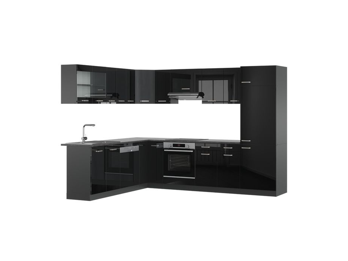 Cozinha de canto R-Line, 227 x 287 cm sem bancada, Preto brilhante/Antracite, Vicco
