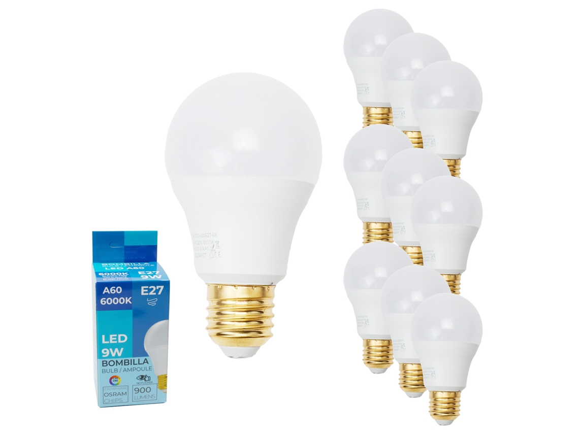 Pacote Com 10 Lâmpadas Led Osram Chips Led E27 A60 9w Irc >90 900 Lumens Eyeconfort Não Piscante 6000k Branco Frio Alpinaluz