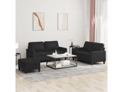 Vidaxl 3 Pcs Conjunto De Sofás Com Almofadões Couro Artificial Preto