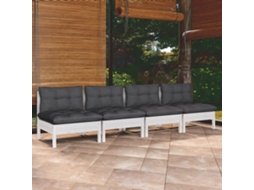Vidaxl Sofá De Jardim 4 Lugares Com Almofadões Antracite Pinho Maciço