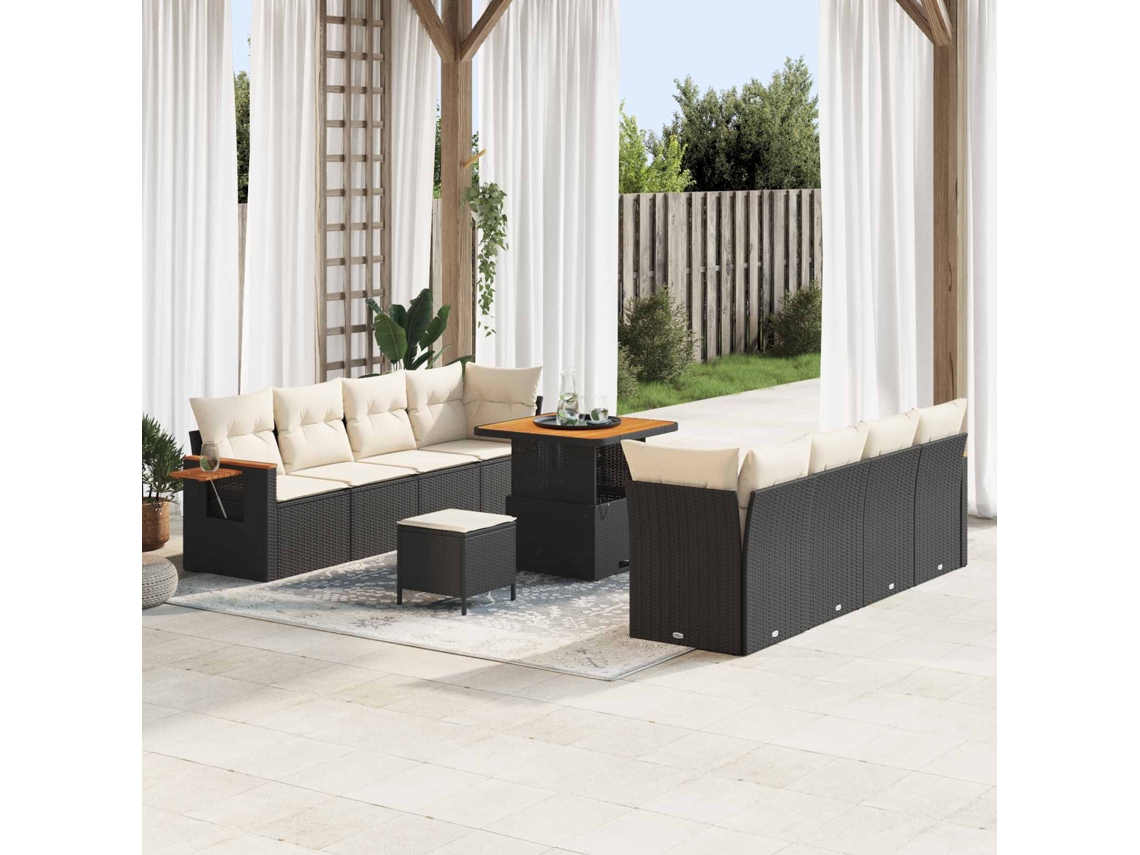 Vidaxl Conjunto De Sofá De Jardim 11 Unid. Preto Vime Pe