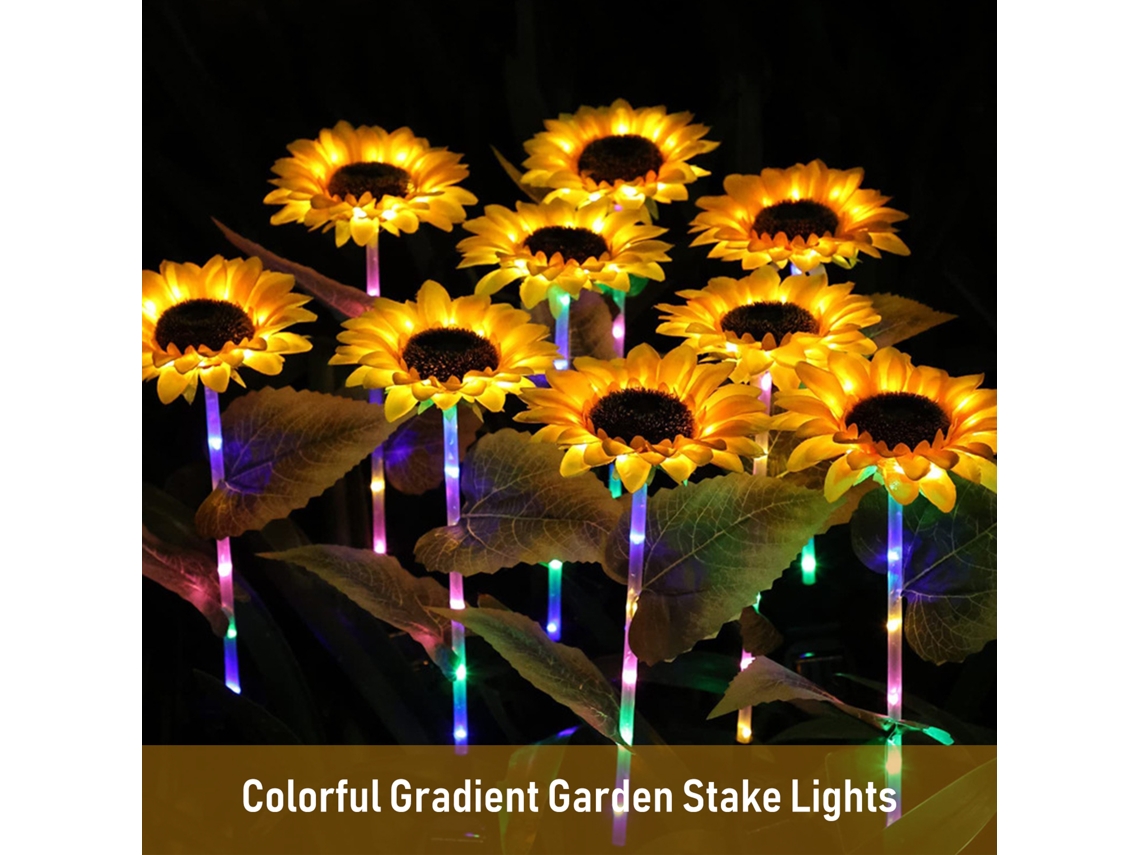 Luzes Solares Girassol Coloridas Gradientes Jardim 2 Unidades