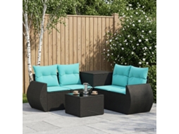 Vidaxl Conjunto De Sofás 6 Unid. Preto E Azul Rattan Poliéster E Aço