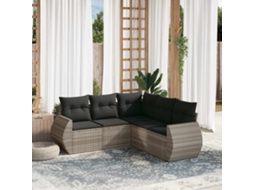 Vidaxl 5 Pcs Conj. Sofás Jardim C/ Almofadões Vime Pe Cinzento-claro