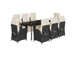 Conjunto de 9 Jantar para Jardim com Almofadões Vime Pe Preto MAISON EXCLUSIVE