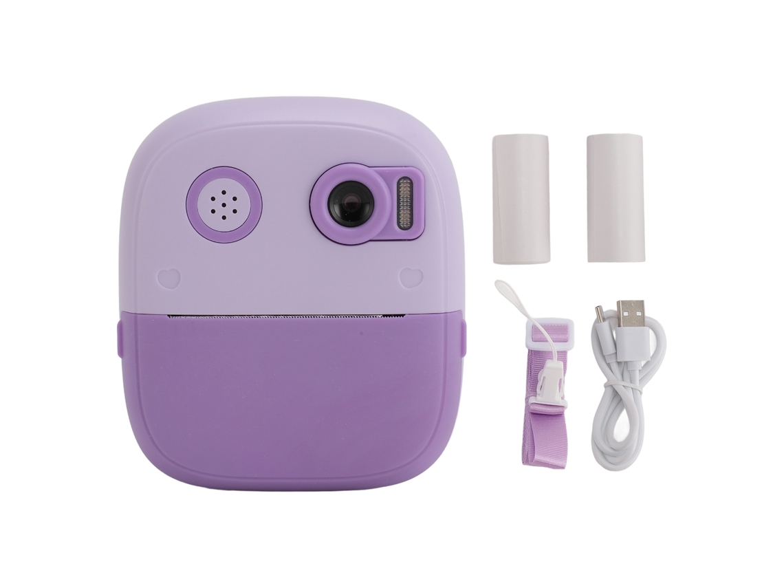 Câmera Instantânea para Crianças 2.4 Polegadas Tela Hd Ips 1080p Lentes Duas Impressão Automática Brinquedo Roxo