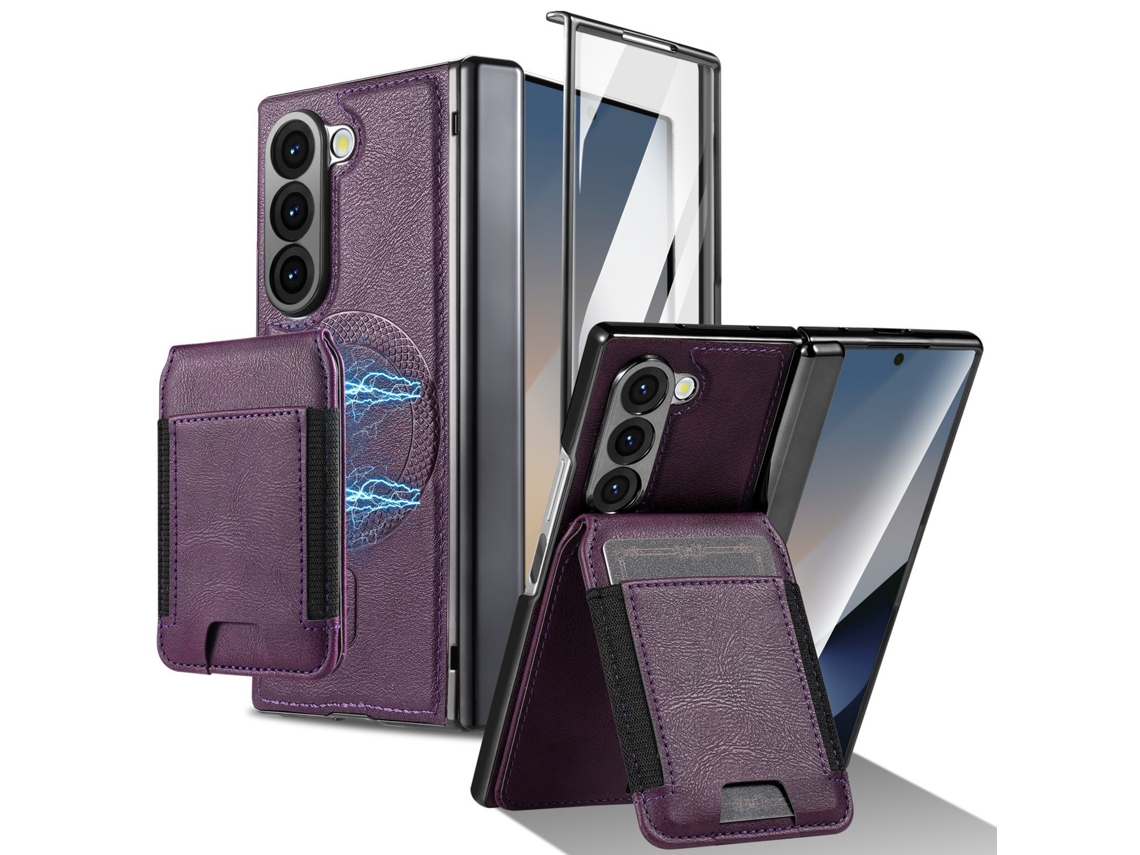 Capa Chrui Para Samsung Galaxy Z Fold 7, Carteira Removível, Compatível Com Magsafe (roxa)