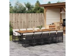 Vidaxl 11 Pcs Conjunto De Jantar P/ Jardim C/ Almofadões Vime Pe Preto