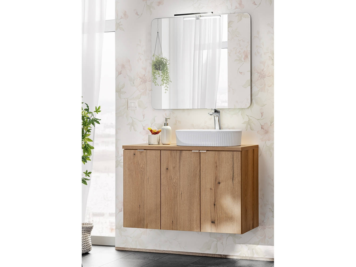Móvel de casa de banho Newport com lavatório e espelho 90x57x39 cm - efeito carvalho [EN.CASA]