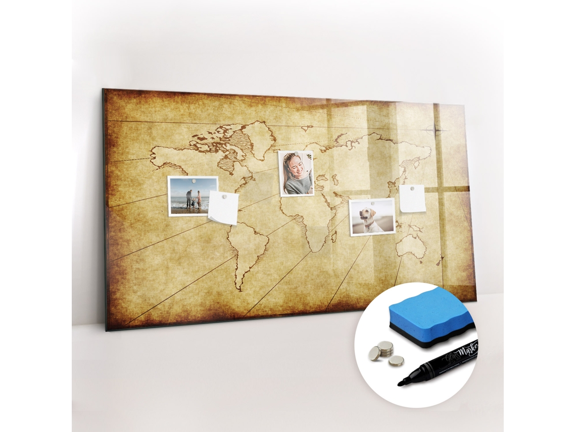 Quadro Magnético Mapa-múndi Antigo Para O Escritório Espelharte (120x60 Cm)