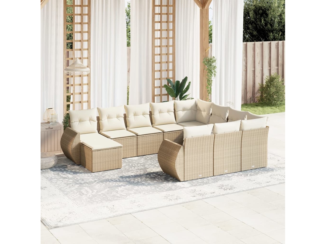 Vidaxl 11 Pcs Conjunto Sofás de Jardim C/ Almofadões Vime Pe Bege
