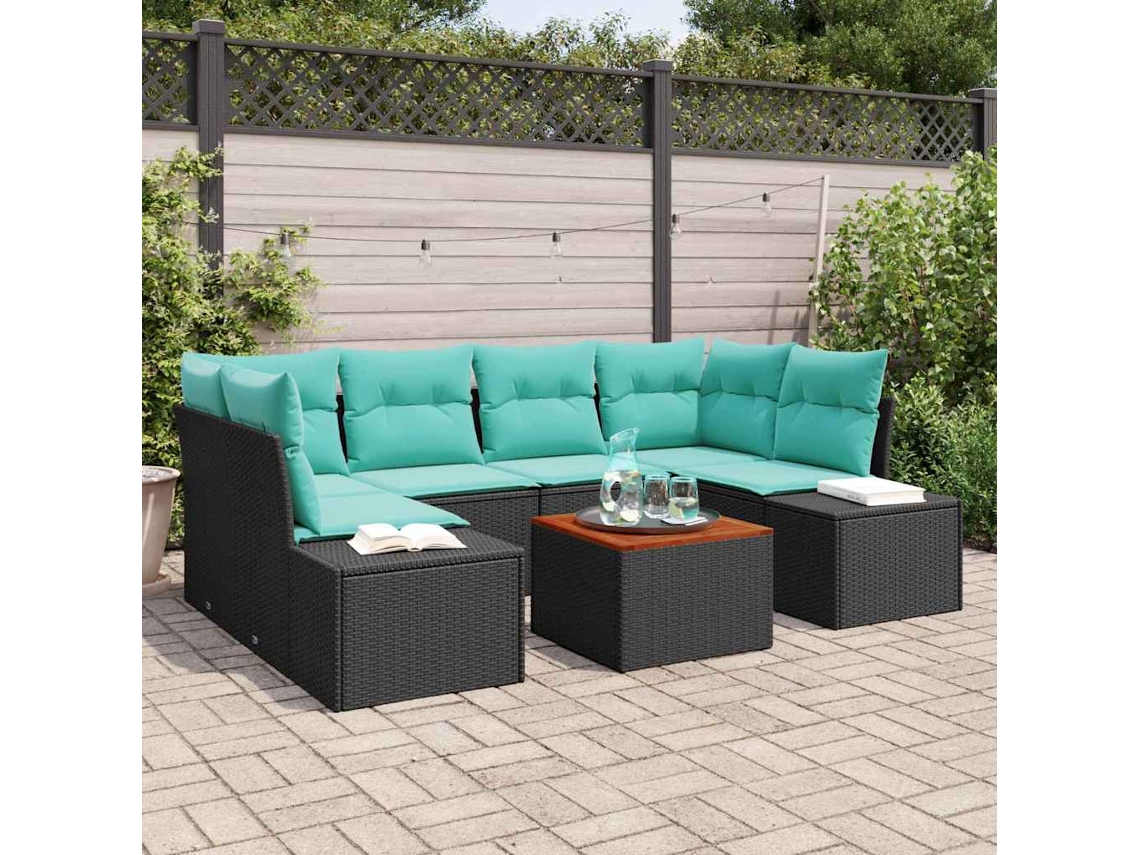 Vidaxl Conjunto De Sofá De Jardim 7 Unid. Preto Vime Pe