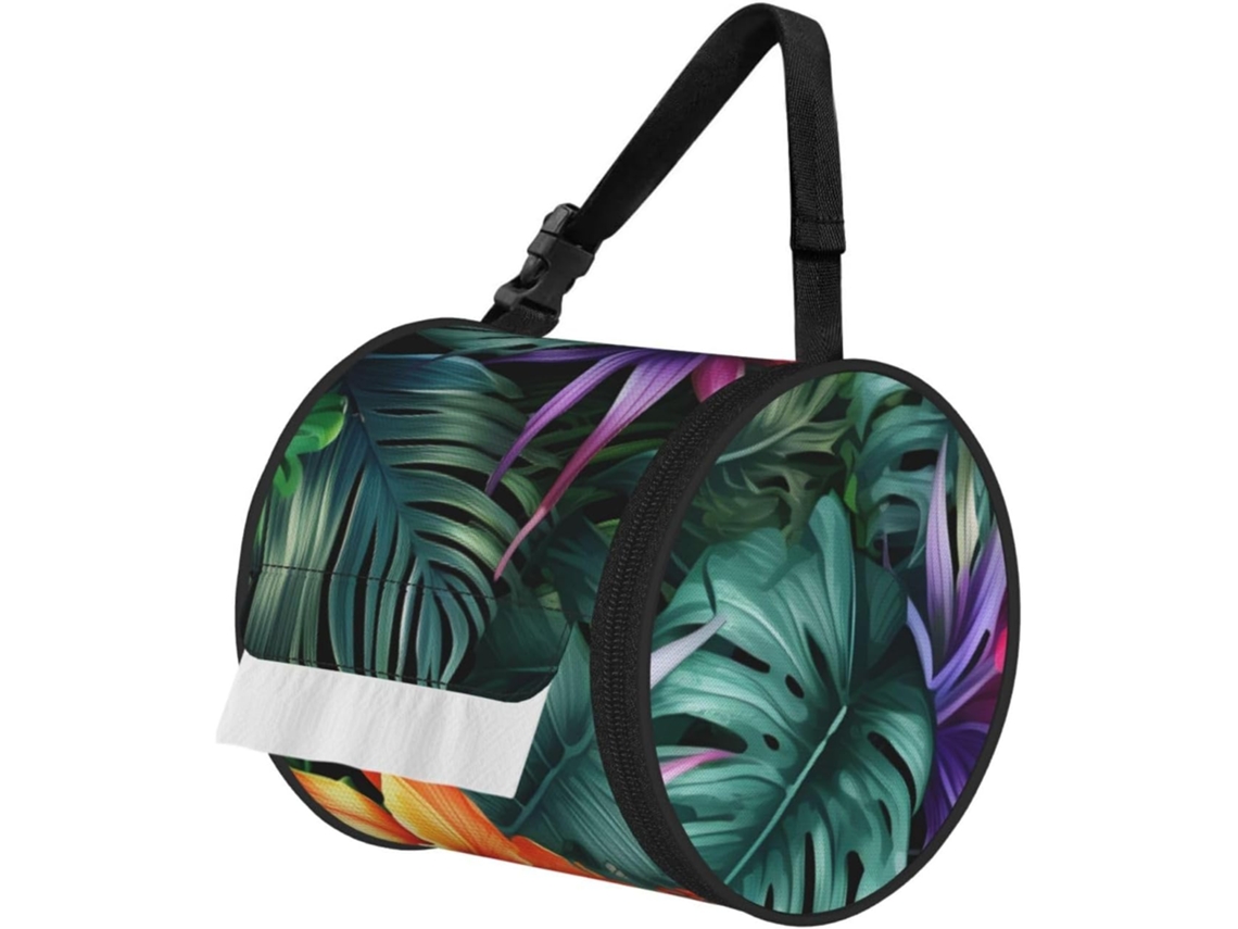 Porta Papel Higiênico Portátil Com Alça Ajustável, Em Formato De Folha Palmeira E Flor, Com Design Tropical E Dobrável