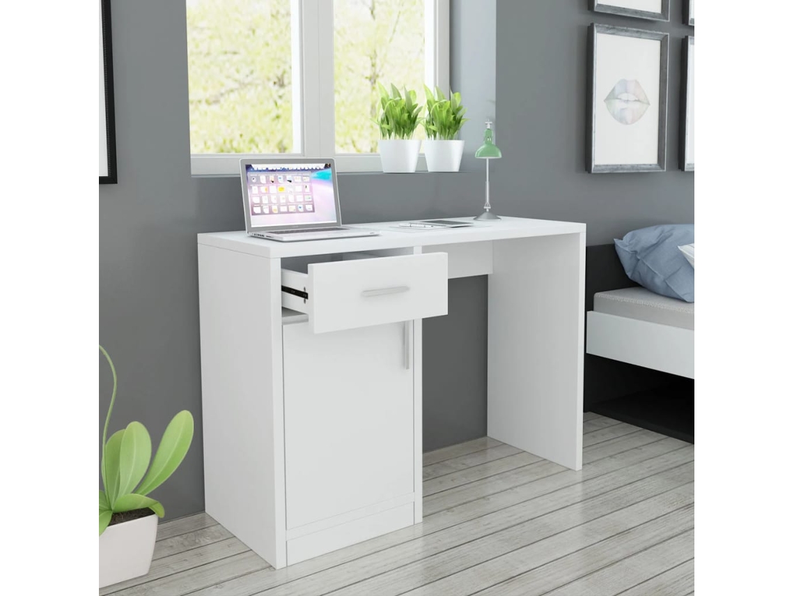 Vidaxl Mesa Com Gaveta E Armário 100x40x73 Cm Branco