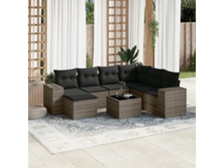 Vidaxl 8 Pcs Conjunto Sofás de Jardim C/ Almofadões Vime Pe Cinzento