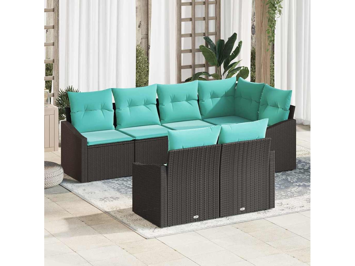 Vidaxl Conjunto de Sofás com Almofada 7 Pcs Preto Vime Pe