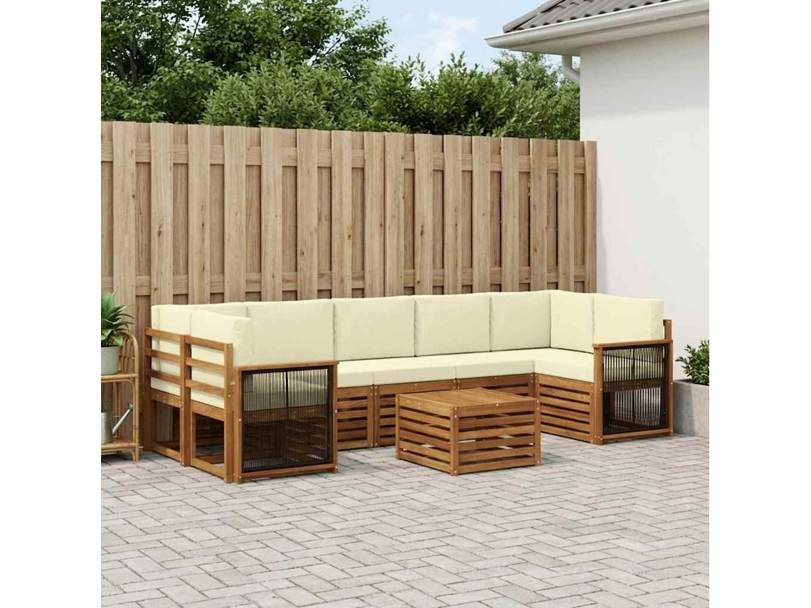 Vidaxl Conjunto De Sofás Para Exterior 8 Pcs Natural E Creme