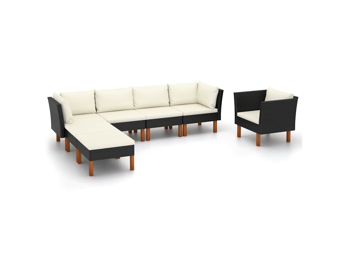 Vidaxl 7 Pcs Conj. Lounge Jardim Vime Pe E Madeira De Eucalipto Preto