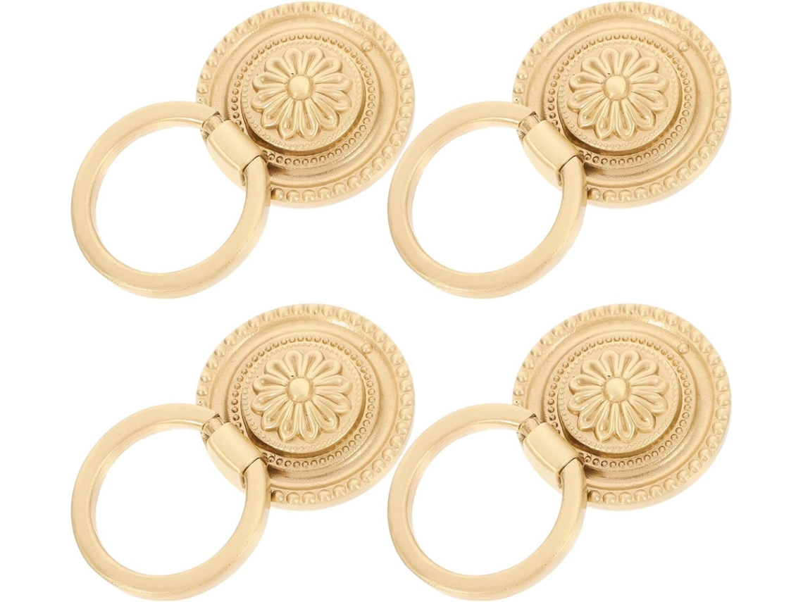 Conjunto De 4 Puxadores Redondos Dourados Em Latão Com Formato Flor Para Armários, 48mm De Diâmetro