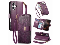 Capa Para Iphone 17 Em Couro Com Estampa De Flores E Folhas E Alça.