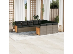 Vidaxl 10 Pcs Conjunto Sofás De Jardim C/ Almofadões Vime Pe Cinzento