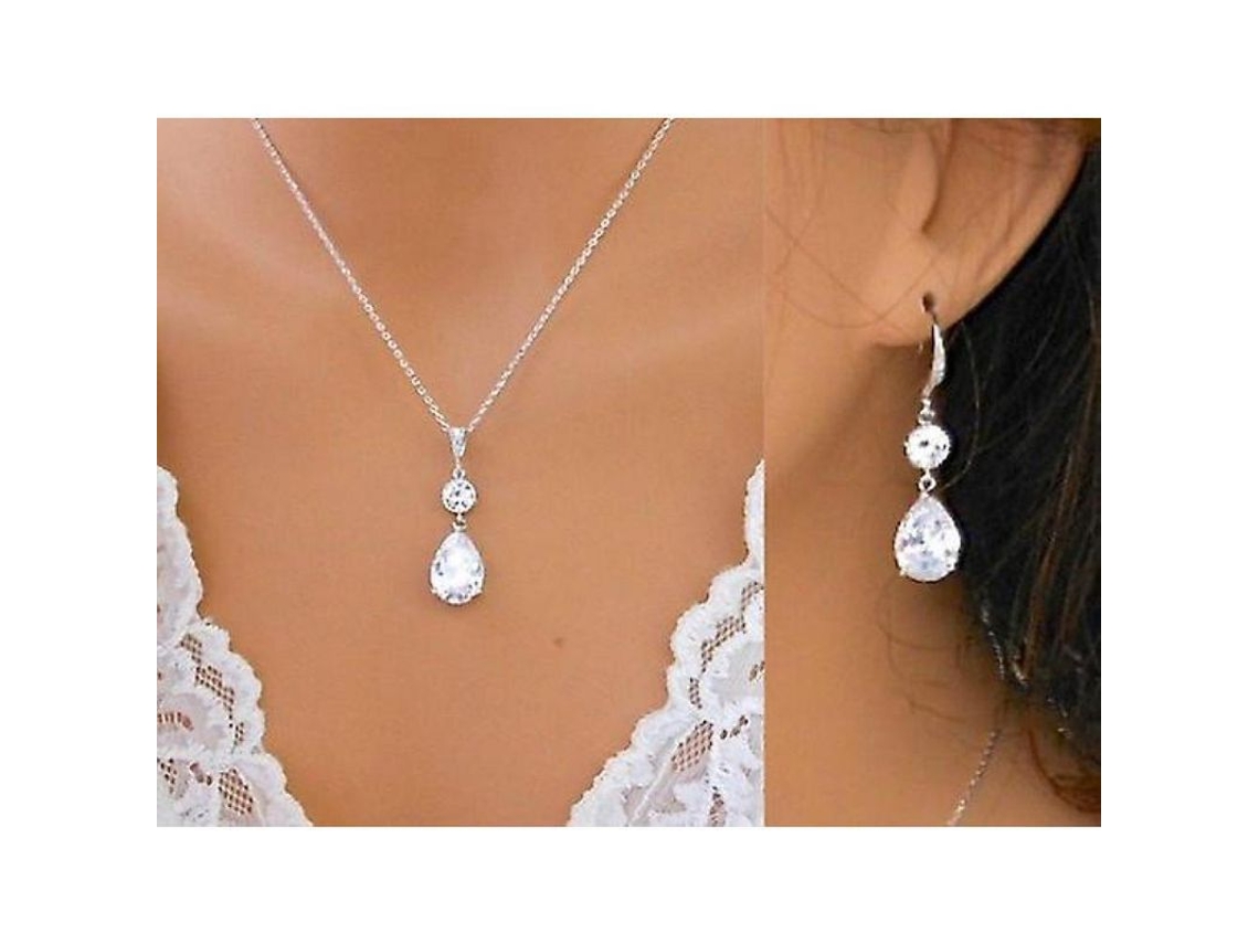 2026 Conjunto de Colar e Pingentes de Prata 925 com Cristal Blanco para Noiva Casamento Festa Presente Moda Luxo