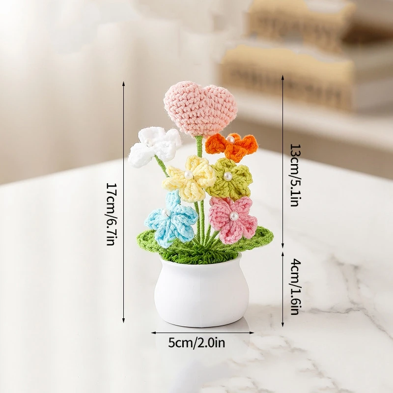 Enfeite De Mesa Em Vaso Com Flor Artificial De Crochê, Presente De Formatura