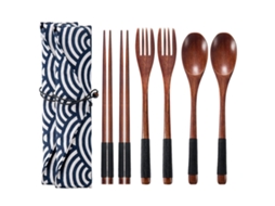 Conjunto de utensílios de madeira