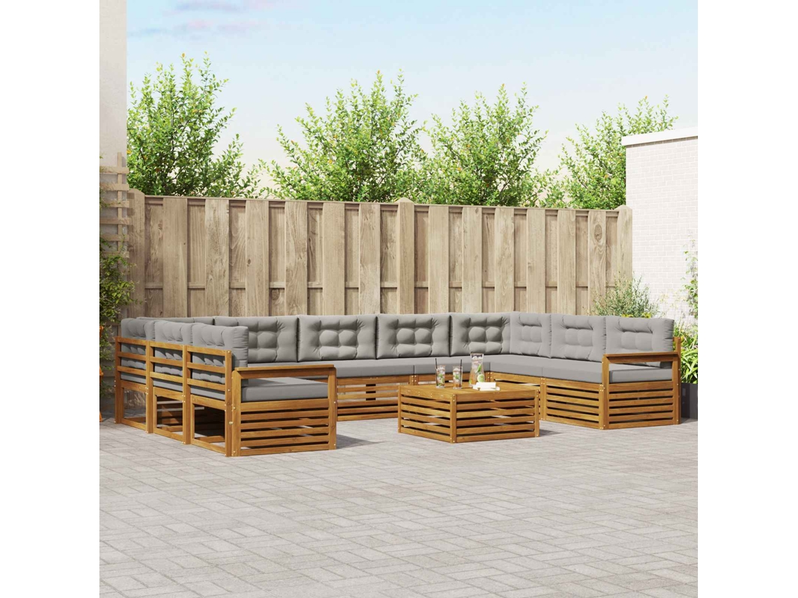 Vidaxl Conjunto De Sofás Para Exterior 10 Unid. Cinza Natural E Claro