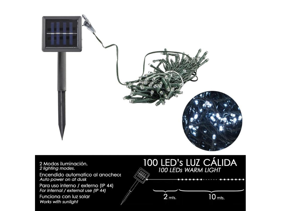 Luzes de Natal solar 100 leds luz Branca interior/exterior (ip44)