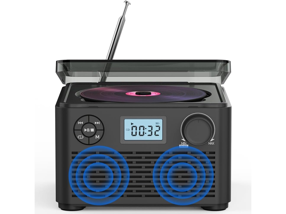 Leitor De Cd Vintage De 4000 Mah Com Bluetooth, Reproduz Discos De Música, Álbuns E Cds, Com Rádio Fm.