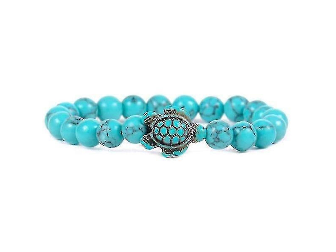 Pulseira De Contas De Tartaruga Marinha Com Turquesa Sintética, Elástica E Ajustável Para Homens E Mulheres. Nostalgia88