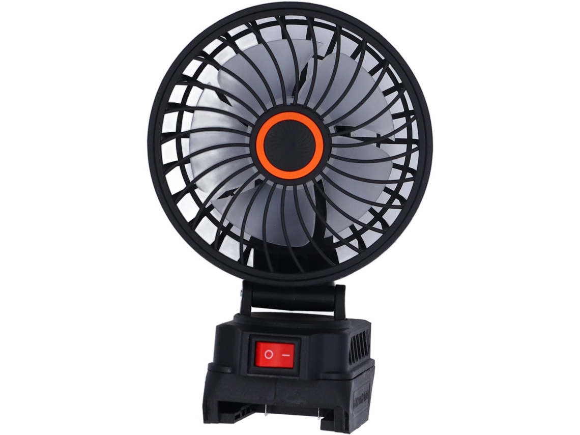 Ventilador de camping, fácil de transportar e com design compacto.