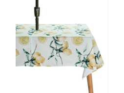 Toalha de mesa de poliéster impermeável e resistente a derramamentos, com zíper e orifício para guarda-sol, ideal para pátio, jardim, piqueniques e festas.