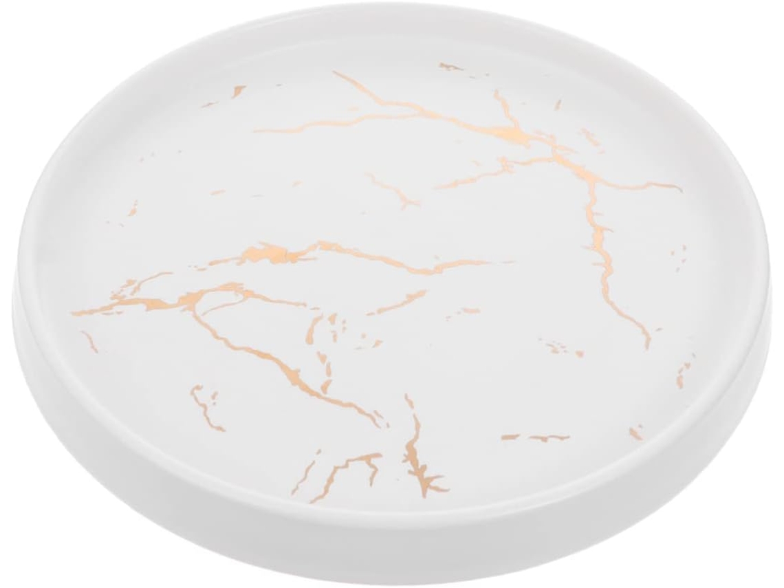 Porta-joias Redondo De Mármore Branco, 20 Cm, Em Cerâmica Dourada, Elegante E Decorativo Para Escritório E Quarto.