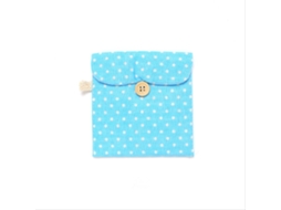 Necessaire de algodão com bolinhas azuis e botão para meninas