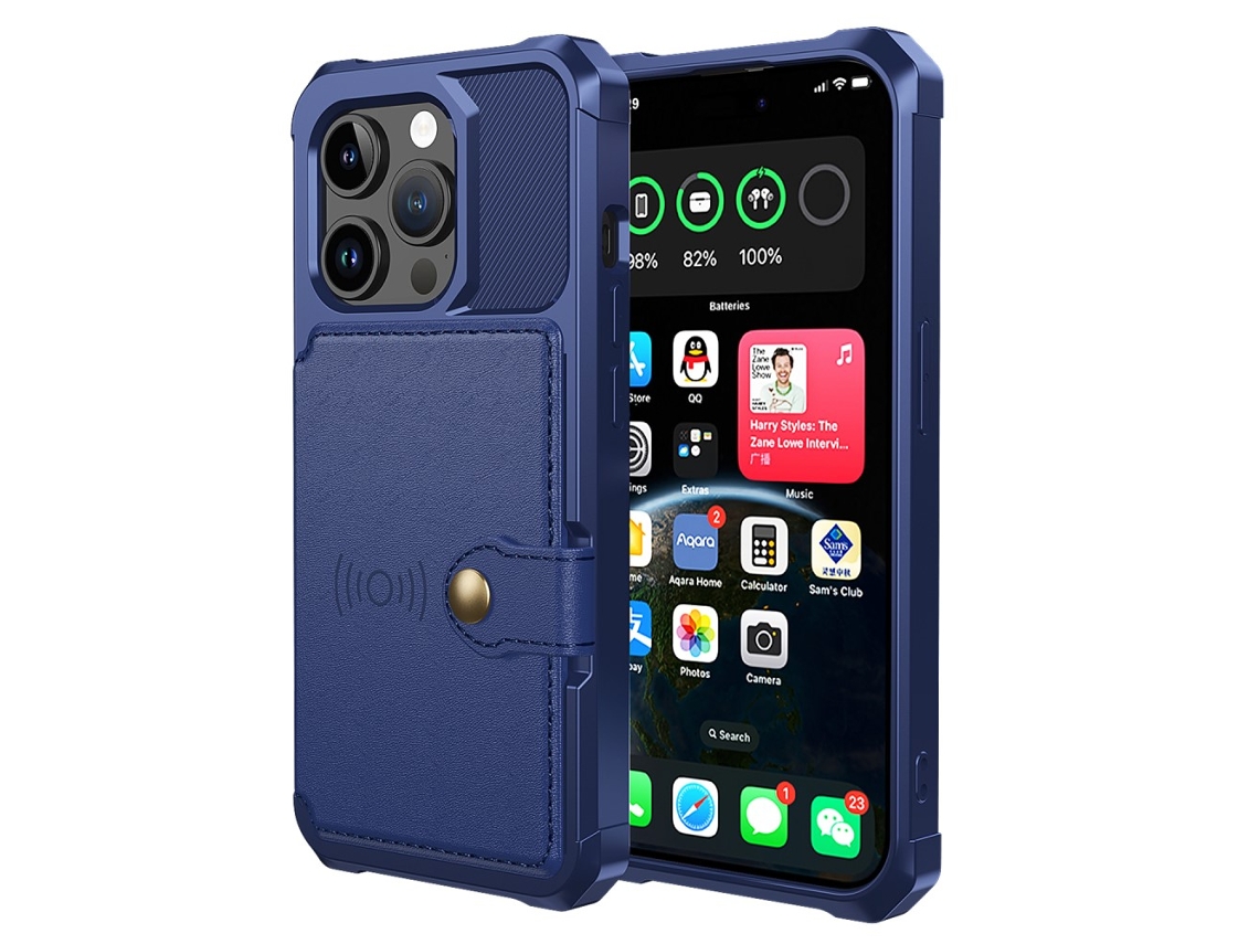 Capa Para Iphone 15 Pro Pele Sintética Magnética Com Porta-cartões Azul