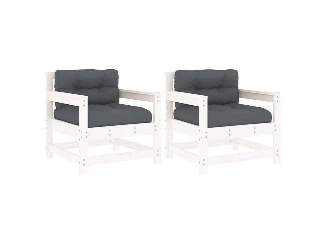Maison Exclusive - Cadeiras De Jardim C/ Almofadões 2 Pcs Pinho Maciço Branco
