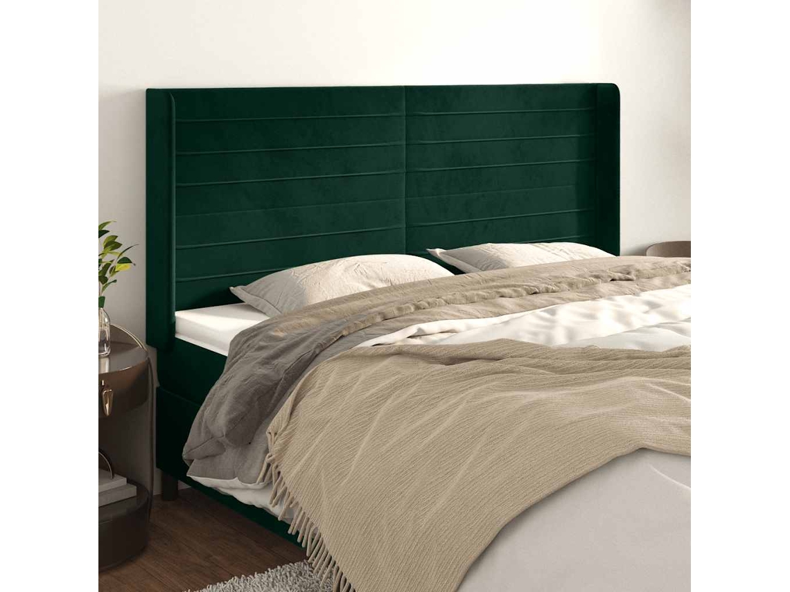 Vidaxl Cabeceira Cama C/ Abas Veludo 183x16x118/128 Cm Verde-escuro