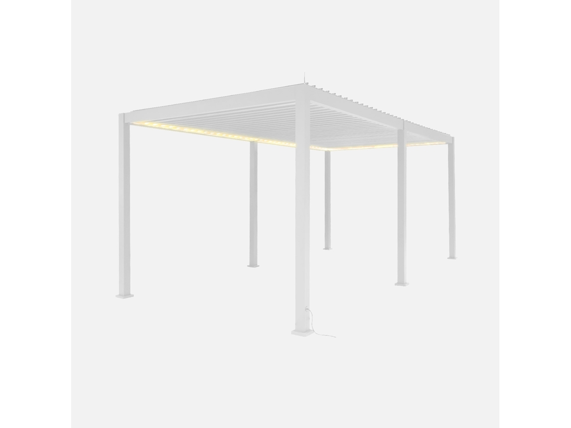 Pergolado Bioclimático Elétrico Em Alumínio 3x6m Com Iluminação Led, Branco Sweeek